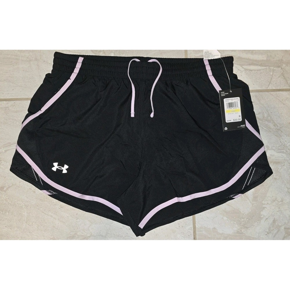 Under Armour Fly By 3" Shorts Womens Medium Black Pink Running Mesh Line NWT